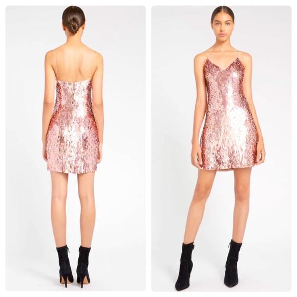 Alice + Olivia - Contessa Embellished V Neck Dress in Iridescent Pink Size S - Picture 3 of 15